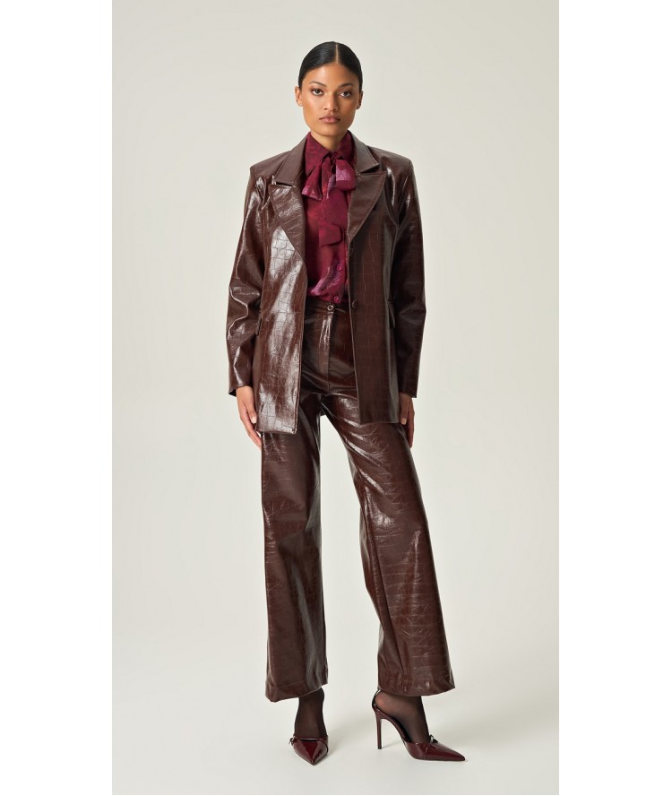 Eveleya Cocoa Croco Leather Pants